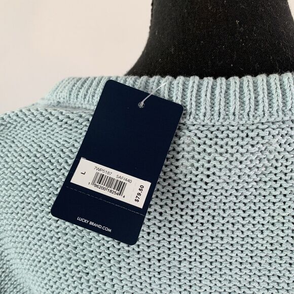 Lucky‎ Brand Waffle Knit Tunic Sweater Womens Large Blue Eyelet 100% Cotton boho - Picture 6 of 9